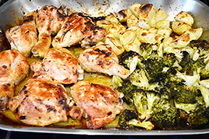 Honey mustard roasted chicken with broccoli on a plate
