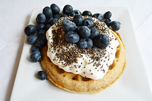 blueberry chia waffles on a plate