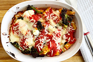 vegetable baked ziti in a dish